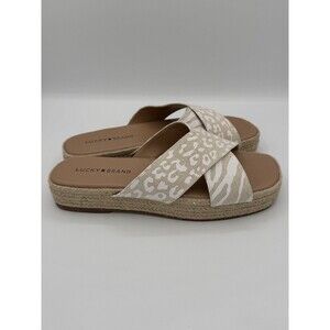 Lucky Brand Gayte Sandal Womens Size 9W Espadrilles Canvas Slides Natural Tigre